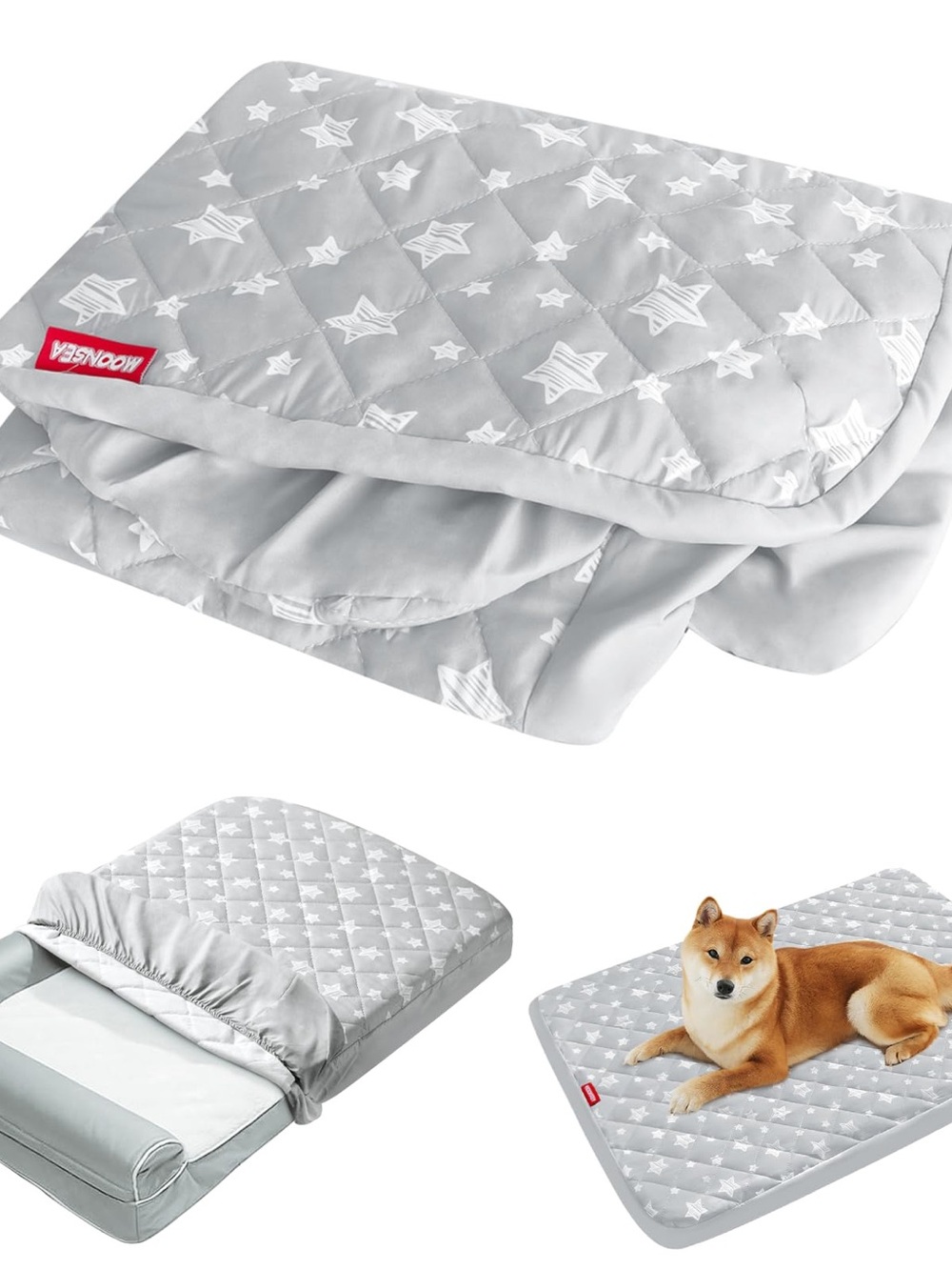 Moonsea Light Gray Star Quilted Mattress Cover